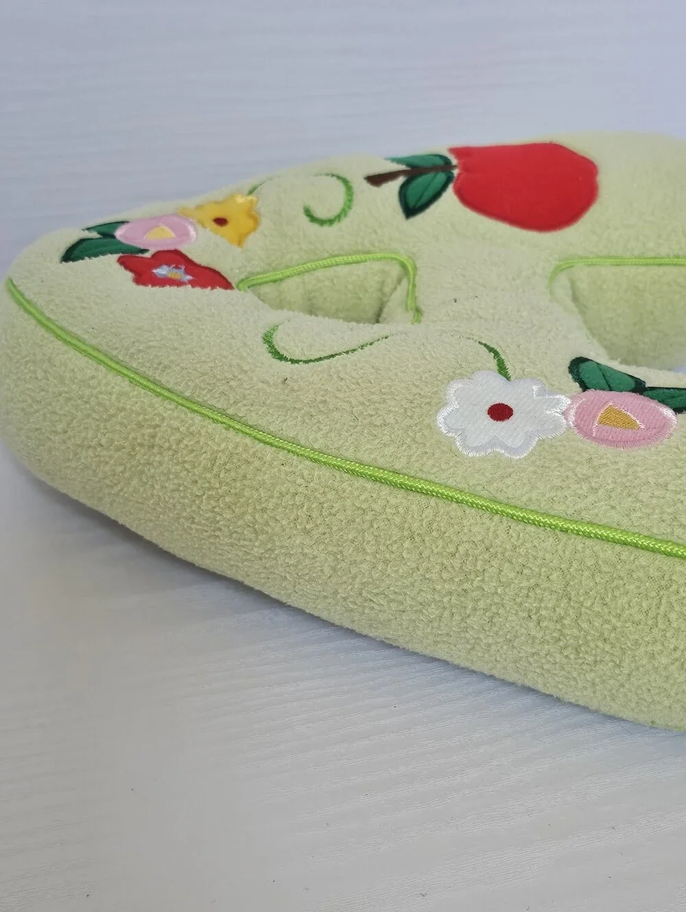 Throw Pillow Green Floral Apple Embroidered Letter Alphabet Nursery Corragecore